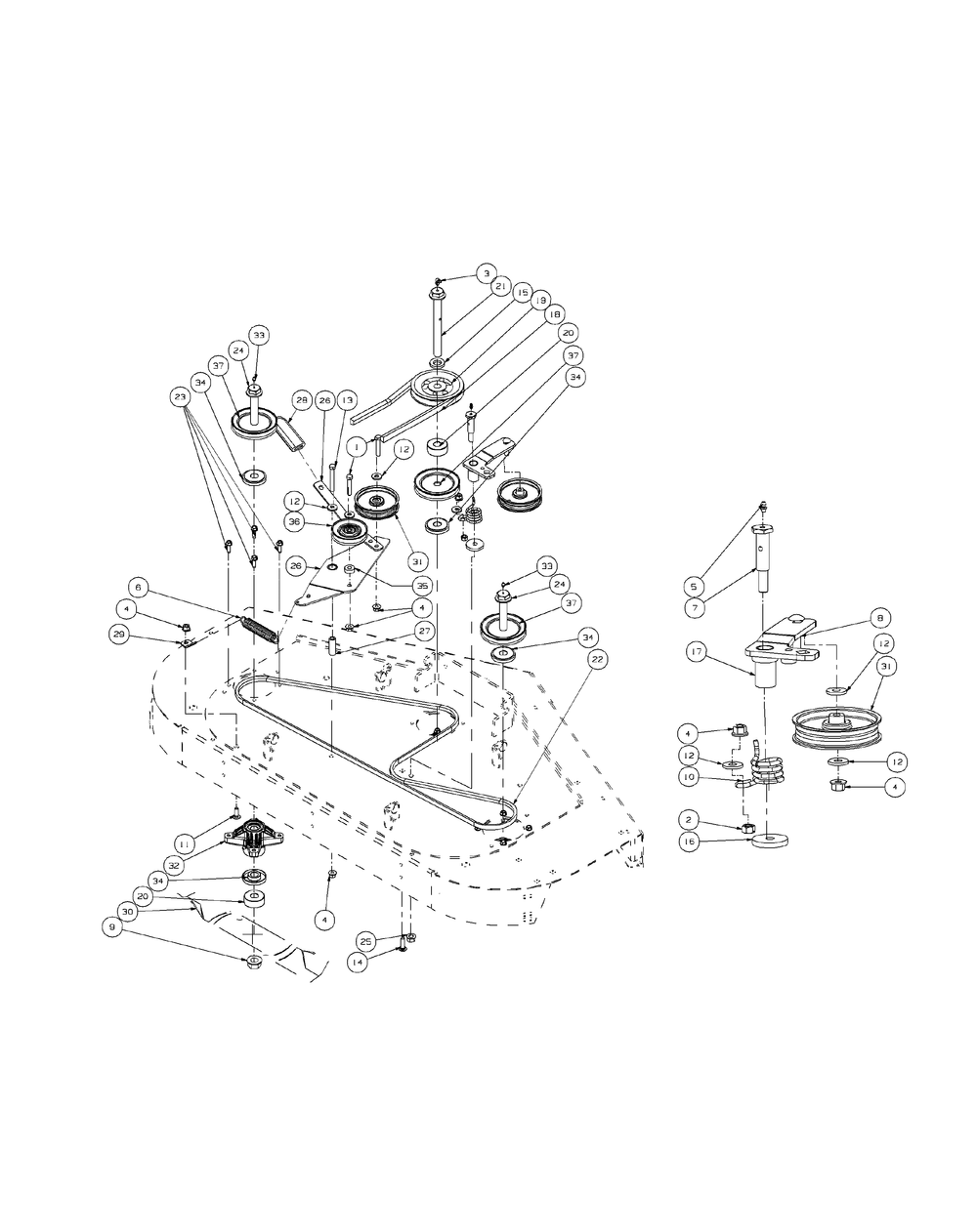 Fabricated Deck Spindle Assembly 54-Inch Diagram and Parts List for ENFORCER54 53BI3AGT050-23HP Cub Cadet Lawn Tractor